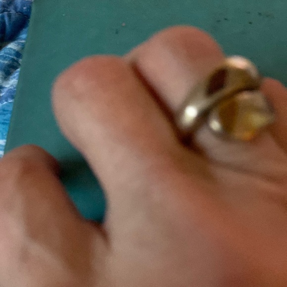 925 Sterling Silver ring in browns& golds Crossover Style inlaid vintage - Picture 2 of 6